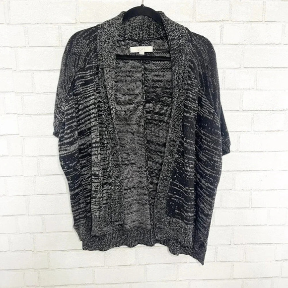 Loft Black & White Open Front Short Sleeve Knit Cardigan Sweater Women's Large - Picture 2 of 5